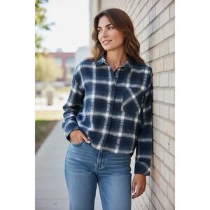 Scotch + Soda Amsterdam Women's XL Slight Crop LS Flannel Shirt Blue Plaid NEW